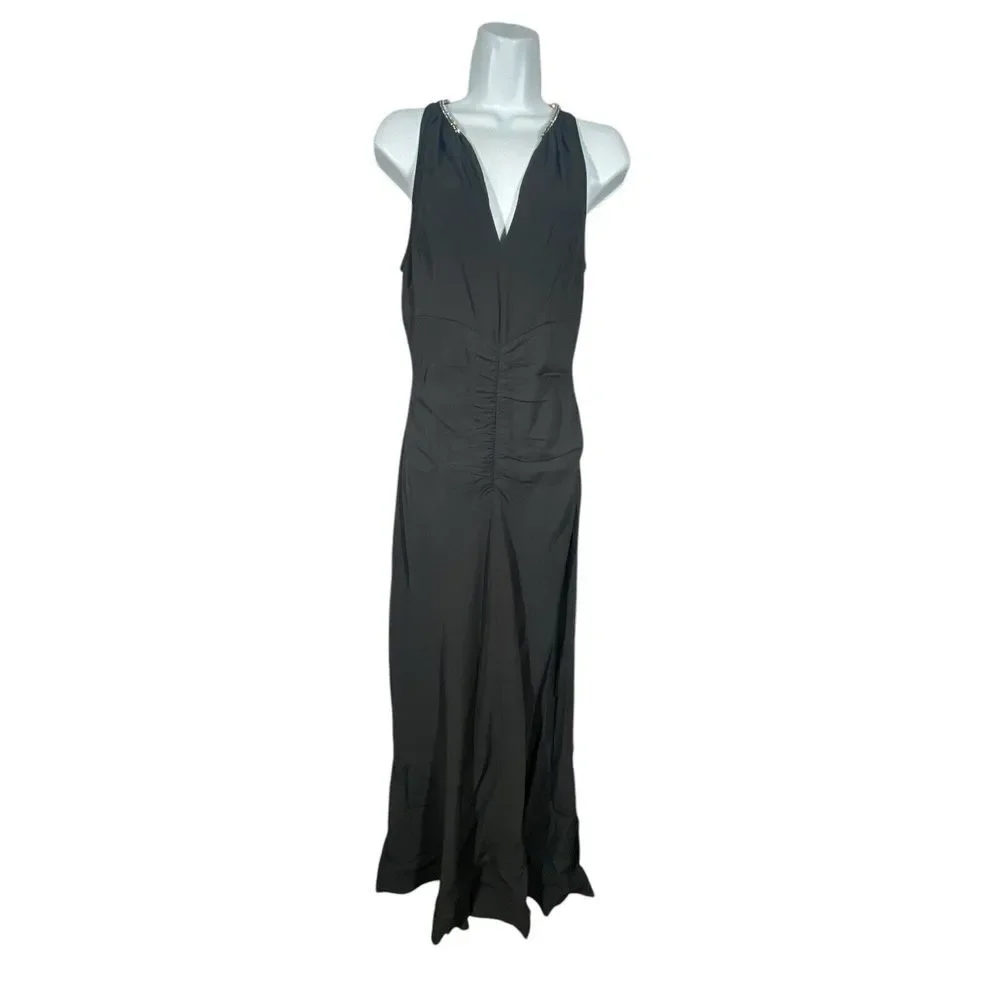 J.CREW Full-length Embellished Ruched Black Vneck Sleeveless Dress Womens Size 4